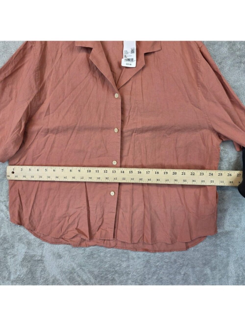Uniqlo Button Up Shirt Womens XL Brown Open Collar Short Sleeve Linen Blend - Picture 10 of 11